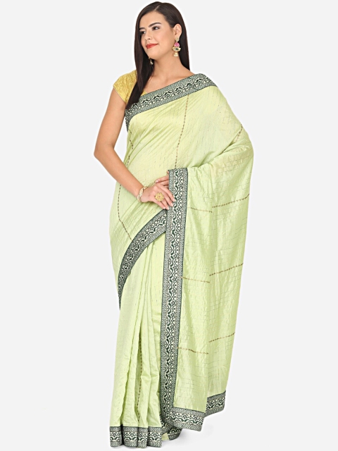 

BOMBAY SELECTIONS Green Embroidered Art Silk Chanderi Saree