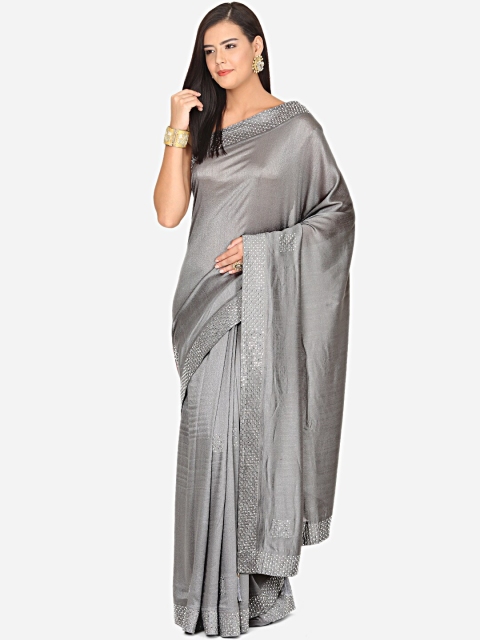 

BOMBAY SELECTIONS Grey & Silver-Coloured Embellished Art Silk Saree