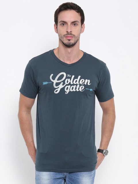 

Fox Men Blue Printed Round Neck T-Shirt