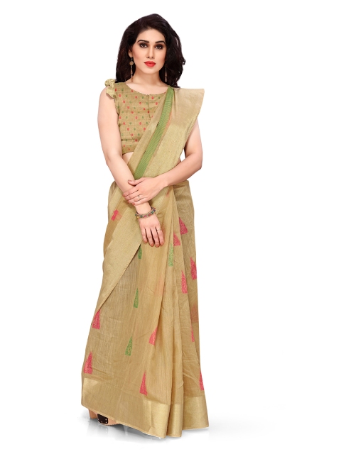 

KALINI Women Beige & Pink Woven Design Ethnic Motifs Poly Cotton Saree