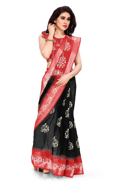

KALINI Women Black & Red Ethnic Motifs Zari Saree