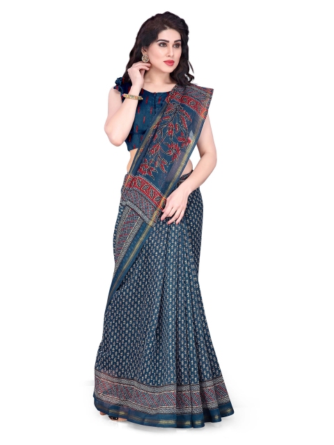 

KALINI Navy Blue & Red Printed Saree