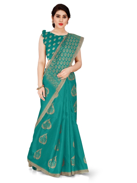 

KALINI Teal Green & Beige Floral Art Silk Bagh Saree
