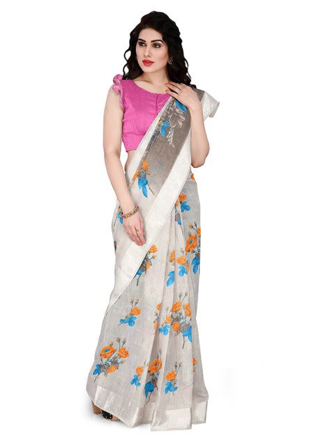 

KALINI Off White & Grey Floral Bagh Saree