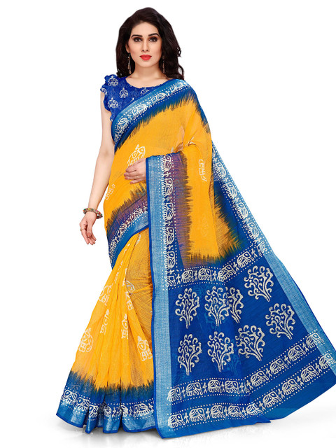 

KALINI Yellow & Blue Printed Saree