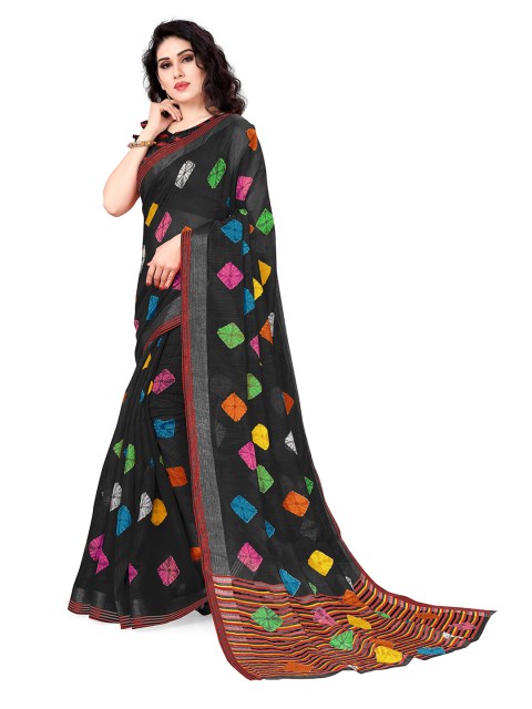 

KALINI Black & Pink Bandhani Zari Bandhani Saree