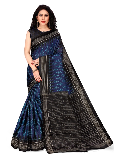 

KALINI Blue & Black Art Silk Ikat Saree