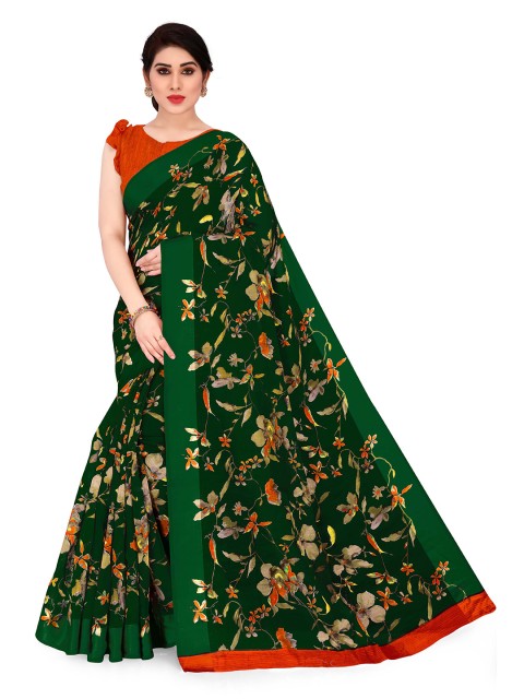

KALINI Green, Yellow & Red Floral Bagh Saree