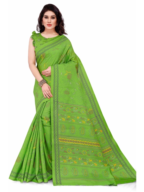 

KALINI Green & Black Ethnic Motifs Silk Blend Bagh Saree