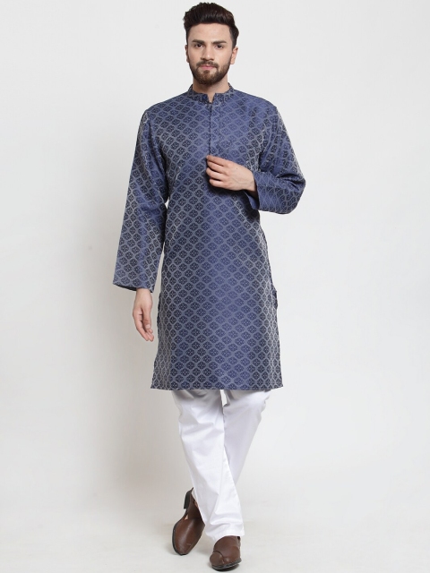 

NEUDIS Men Blue Ethnic Motifs Printed Jacquard Kurta