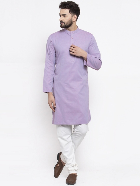 

NEUDIS Men Violet Cotton Band Collar Kurta