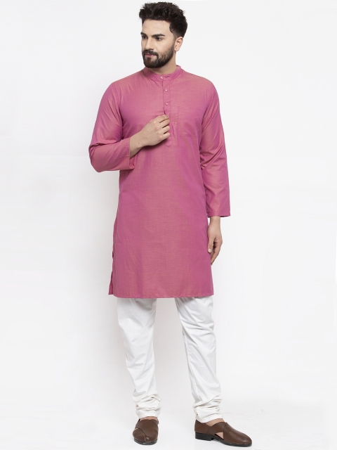 

NEUDIS Men Pink Cotton Band Collar Kurta