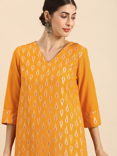 

Anouk Women Mustard Yellow & Gold-Toned Ethnic Motifs Foil Printed Kurta