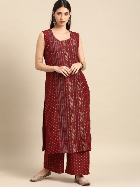 

Anouk Women Maroon & Cream-Coloured Ethnic Motifs Printed Regular Kurta with Palazzos