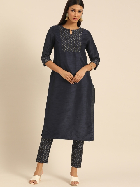 

Anouk Women Navy Blue & Gold Printed Regular Kurta Sets