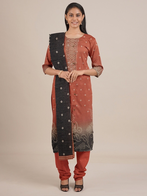 

Pothys Women Brown & Black Unstitched Chudithar Material