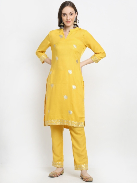 

DIVA WALK Women Yellow Embroidered Regular Kurta with Trousers