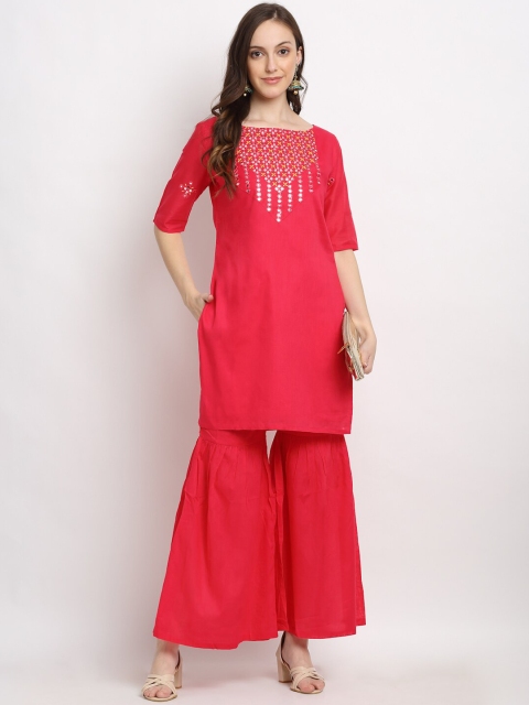 

DIVA WALK Women Magenta Pure Cotton Kurta with Sharara
