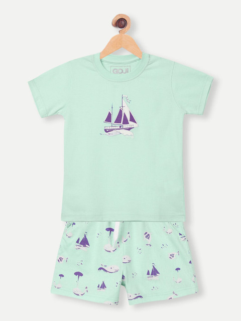 

GOJI Boys Sea Green & Purple nautical Printed Night suit