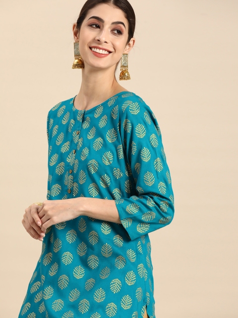 

Anouk Women Teal Blue Ethnic Motifs Printed Kurta