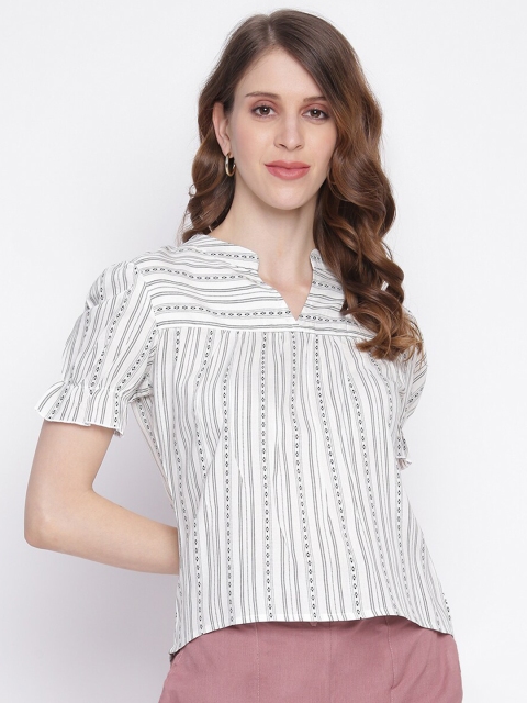 

INIESTA White Mandarin Collar Blouson Top