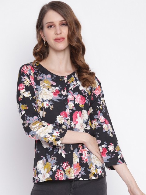 

INIESTA Women Black Floral Regular Top