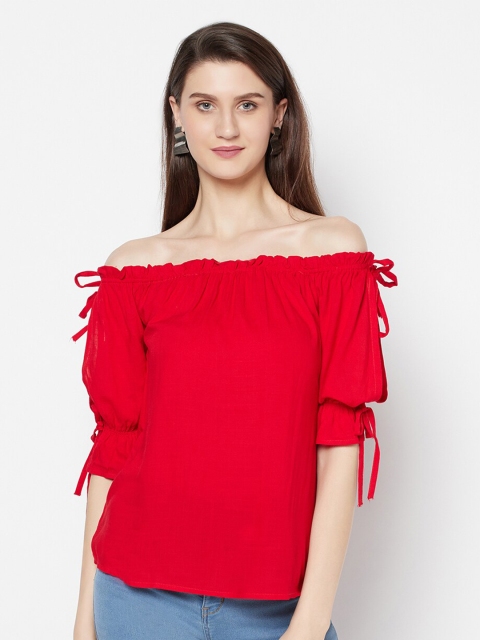 

Purple State Red Off-Shoulder Bardot Top