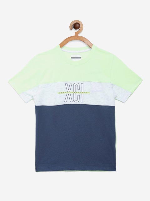 

Octave Boys Lime Green Blue Colourblocked Printed Pure Cotton T-shirt