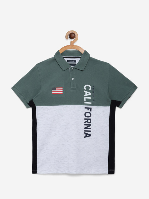 

Octave Boys Olive Green & White Colourblocked Polo Collar T-shirt