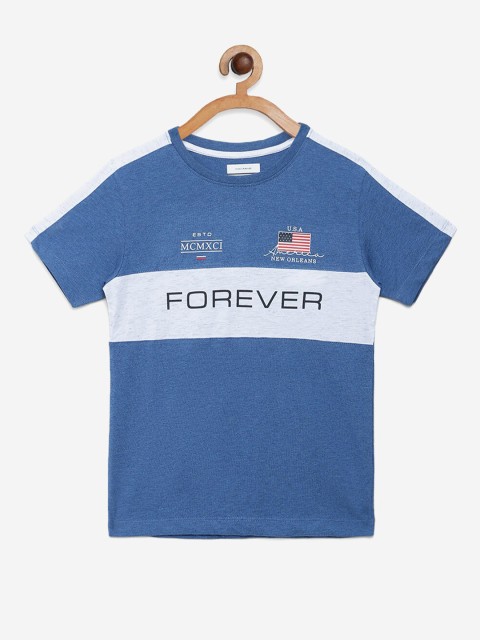 

Octave Boys Blue & White Typography Printed & Colourblocked T-shirt