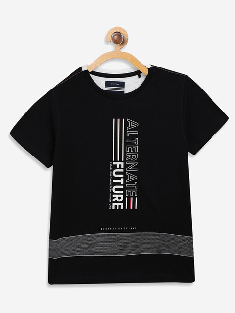 

Octave Boys Black Typography Printed Raw Edge T-shirt