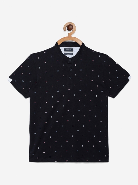 

Octave Boys Black Printed Mandarin Collar Cotton T-shirt