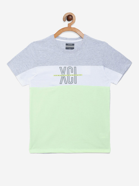 

Octave Boys Grey Melange & White Colourblocked T-shirt