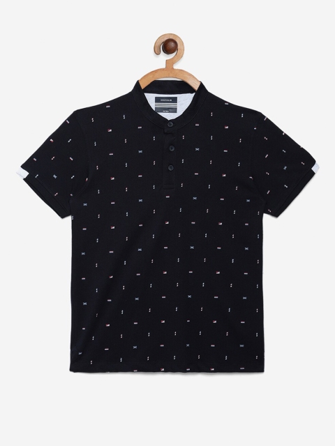 

Octave Boys Black Conversational Printed Mandarin Collar T-shirt