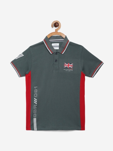

Octave Boys Olive Green Printed Polo Collar T-shirt