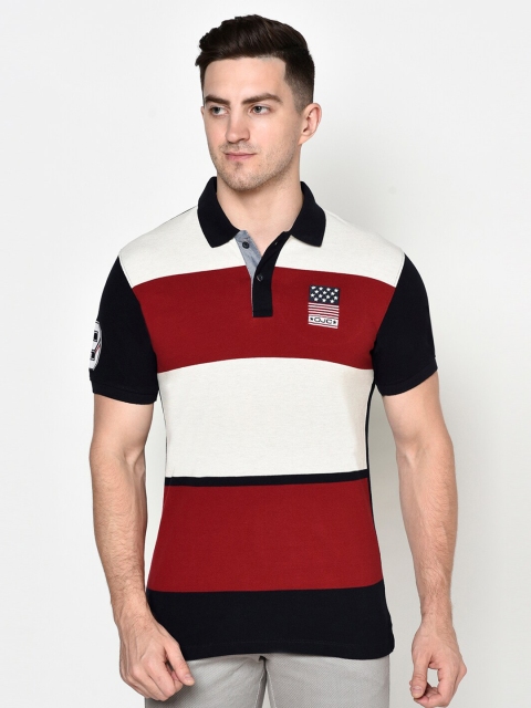 

Octave Men Navy Blue & White Colourblocked Polo Collar T-shirt