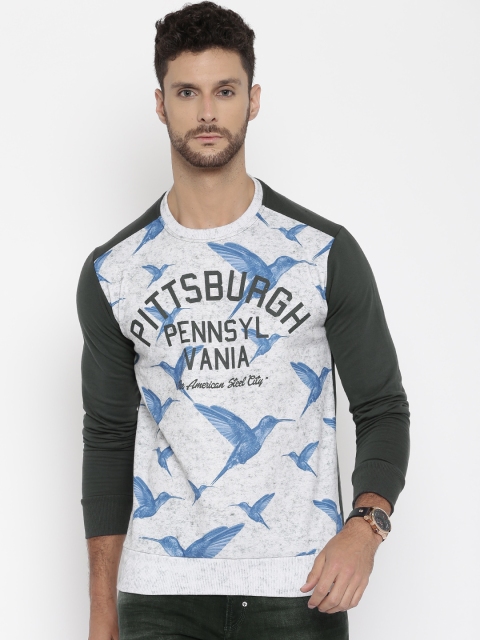 

Status Quo Men White & Grey Printed Pullover Sweatshirt