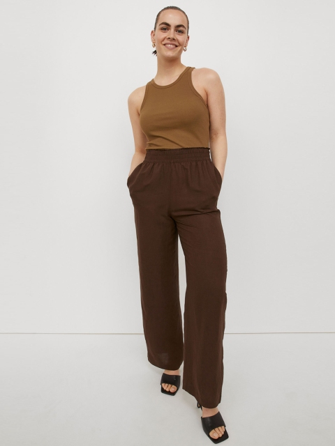 

H&M Women Brown Loose Fit High-Rise Trousers