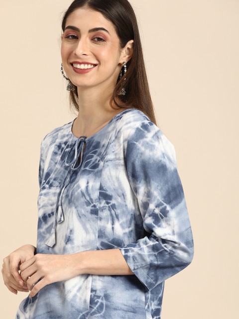 

Anouk Women White & Blue Dyed Kurta