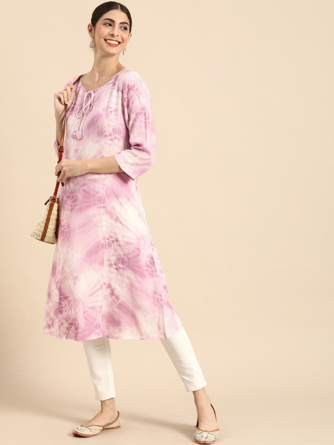 

Anouk Women Pink & White Printed Kurta