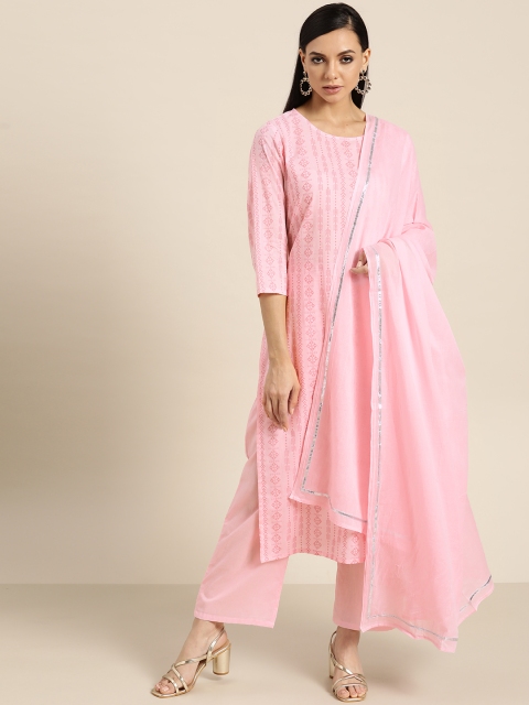 

Moda Rapido Women Pink Ethnic Motifs Printed Pure Cotton Kurta with Palazzos & Dupatta