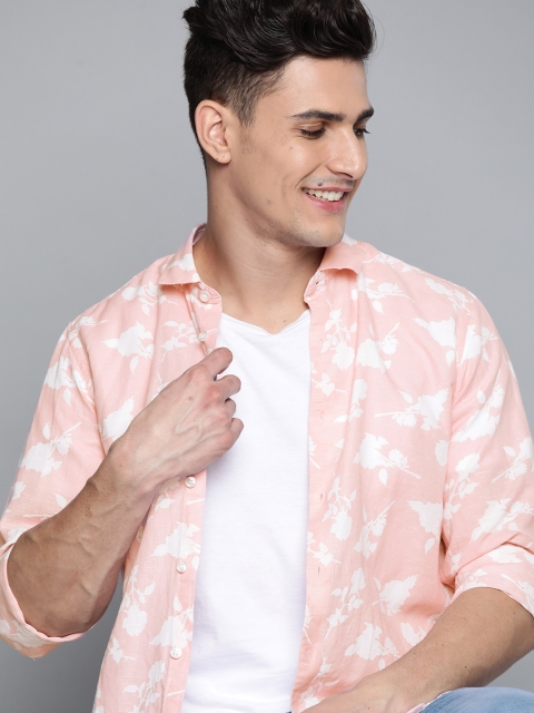 

Mast & Harbour Men Pink & White Floral Printed Cotton Linen Shirt