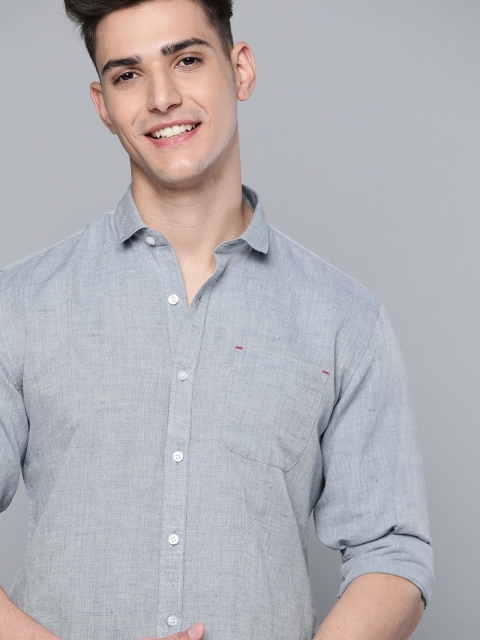 

Mast & Harbour Men Blue Solid Cotton Linen Casual Shirt