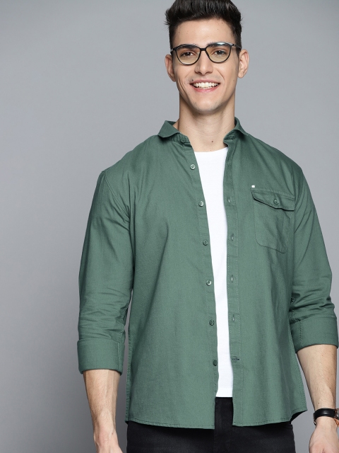 

Mast & Harbour Men Green Solid Cotton Casual Shirt