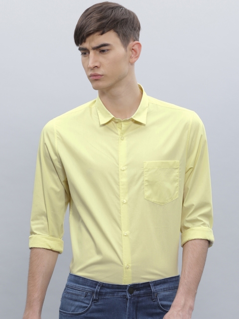 

ether Men Yellow Stain Resistant Slim Fit Shirt