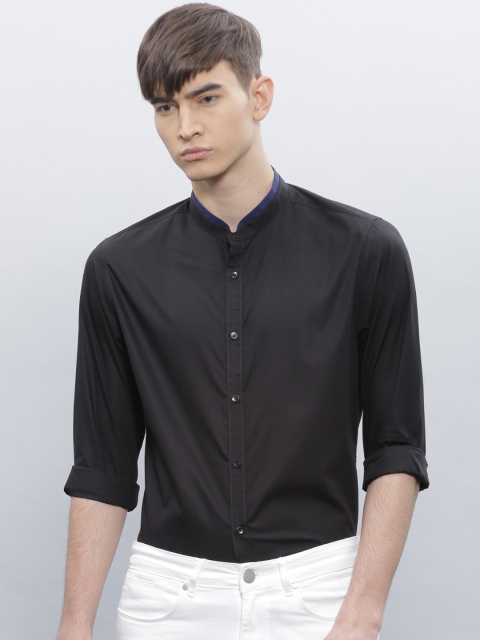 

ether Men Black Stain Resistant Slim Fit Shirt