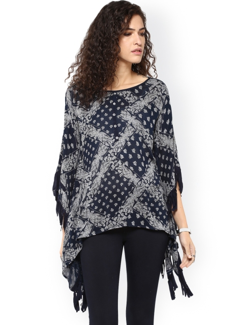 

Taurus Navy Printed Kaftan Top, Navy blue