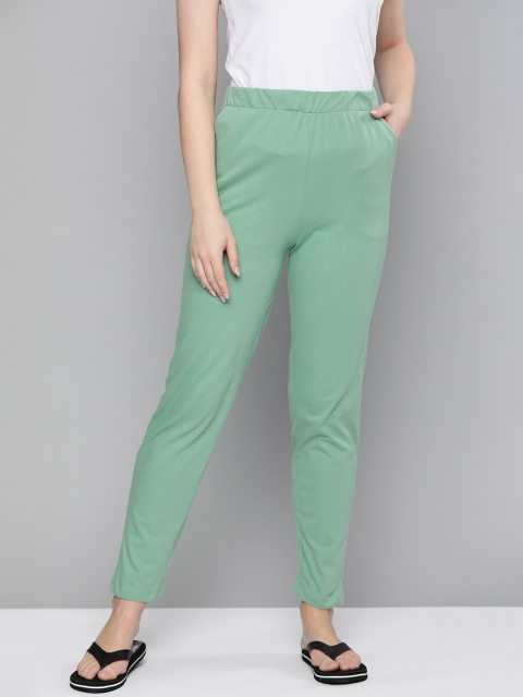

HERE&NOW Women Sea Green Solid Pure Cotton Lounge Pants