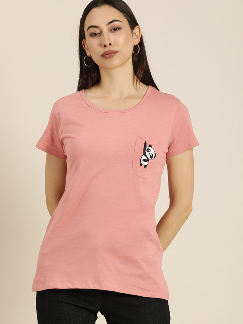 

Moda Rapido Women Pink Embroidered T-shirt