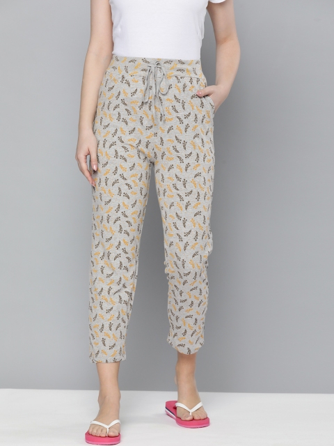 

HERE&NOW Women Grey Melange Printed Cropped Lounge Pants